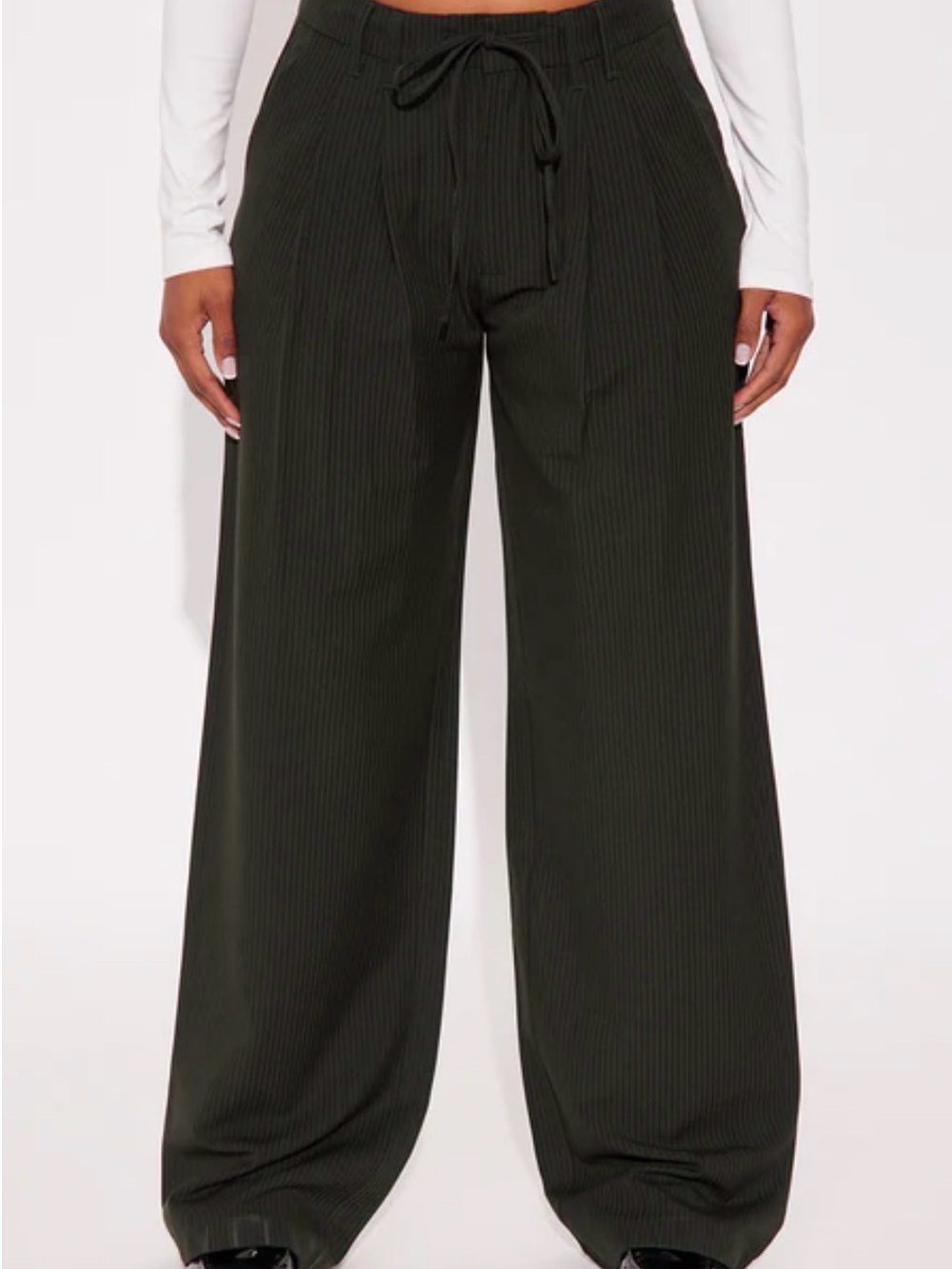 Wide Leg Ribbed Drawstring Pants - Picture 1 of 2